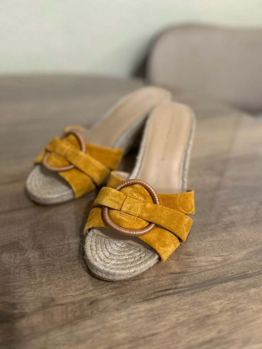 Veronica Beard Ivy Saffron Suede Espadrille Wedge Sandals